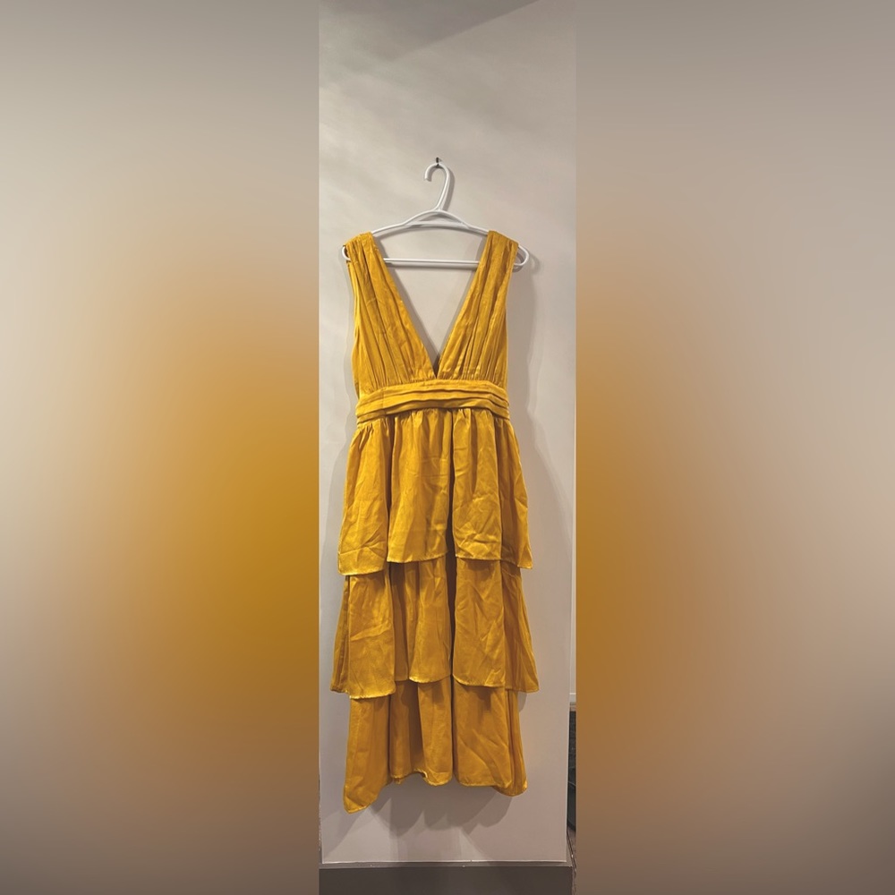Yellow Ruffle, Deep-V Dress